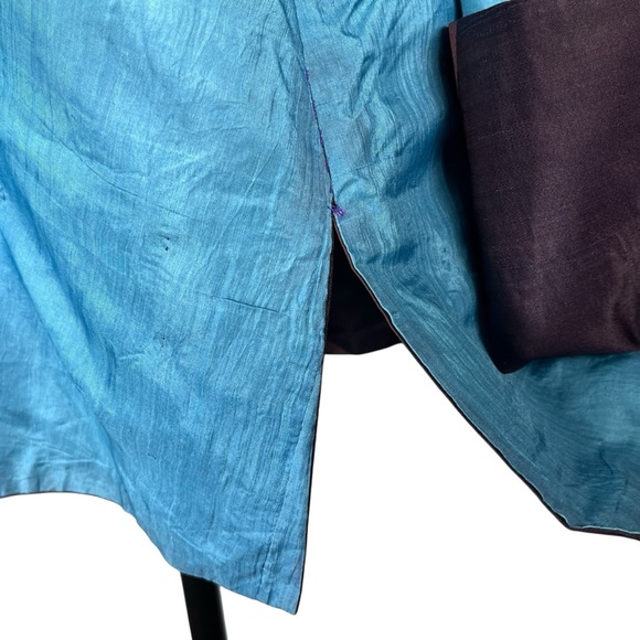 Purple Kimono Jacket Chinese Asian Button-Up Robe Tang Jacket Blue Reversible - Picture 11 of 15